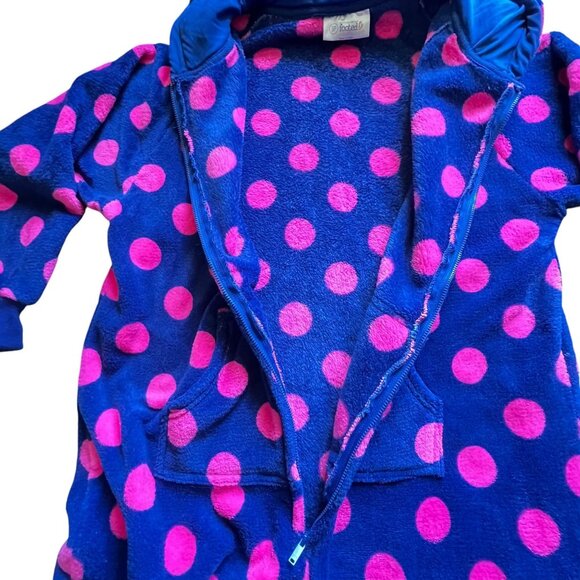 Footed Pajamas Hooded Purple Pink Polka Dot Fleece Zipper Closure Pocket Warm - Picture 11 of 16